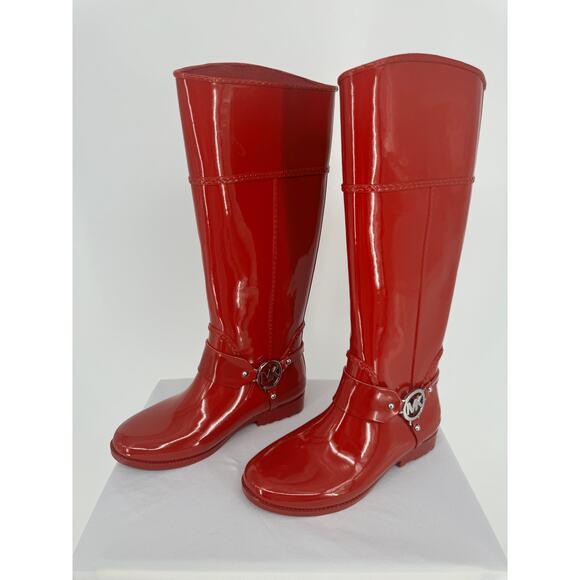 Michael Kors Fulton Harness Rain Boots Red Cabin City Fall Spring Chic  Size 6 - Picture 2 of 9